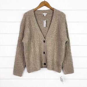 NWT Topshop Knitted V Neck Cable Detail Cardigan Sweater Oatmeal Medium New